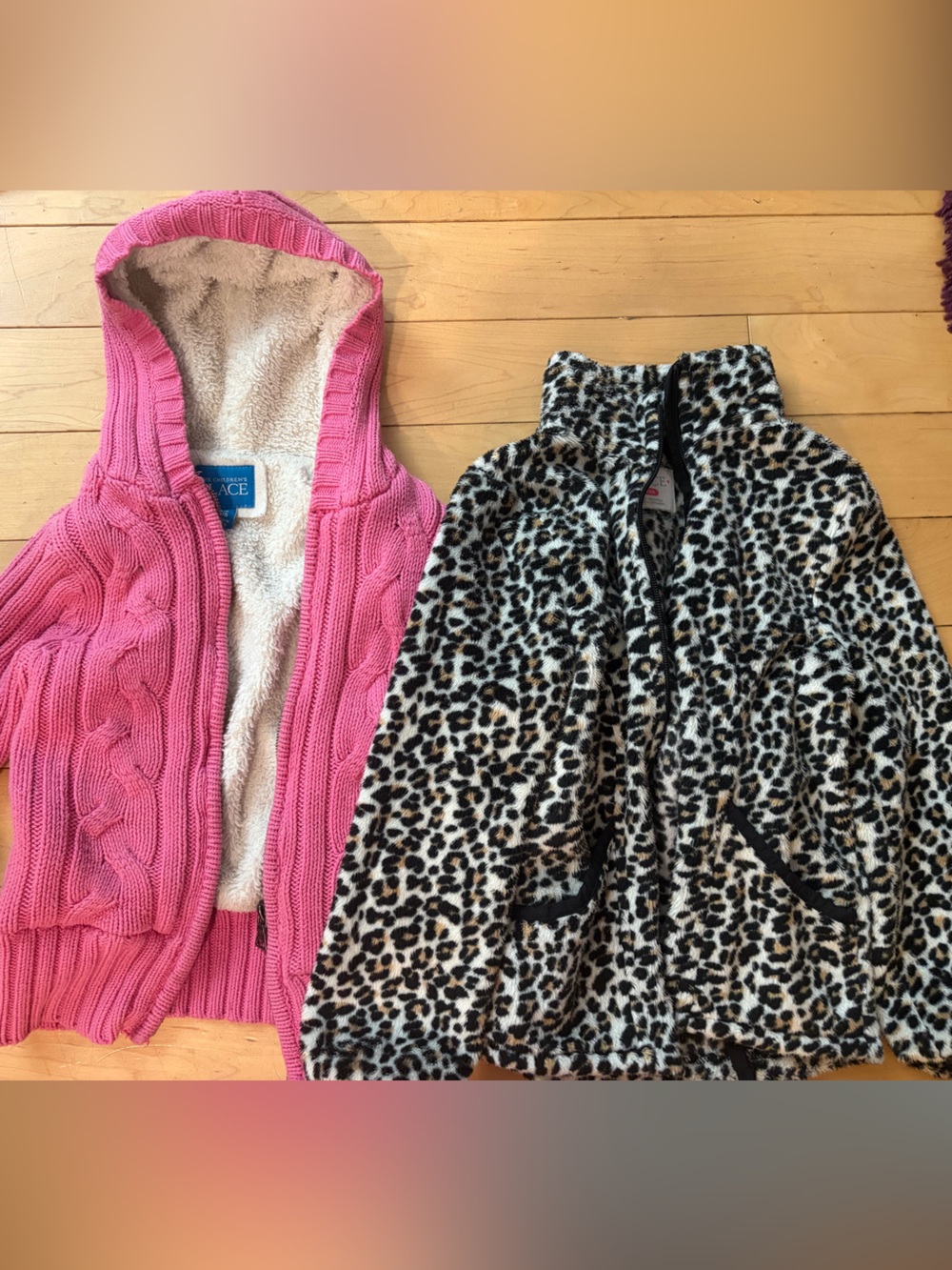 Girls Pink Cable Knit lined Hooded Sweater Vest & leopard zip size 5/6